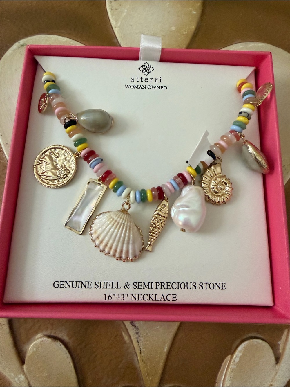 Atterri Genuine Shell & Semi Precious Stone Coastal Beaded Charm Necklace